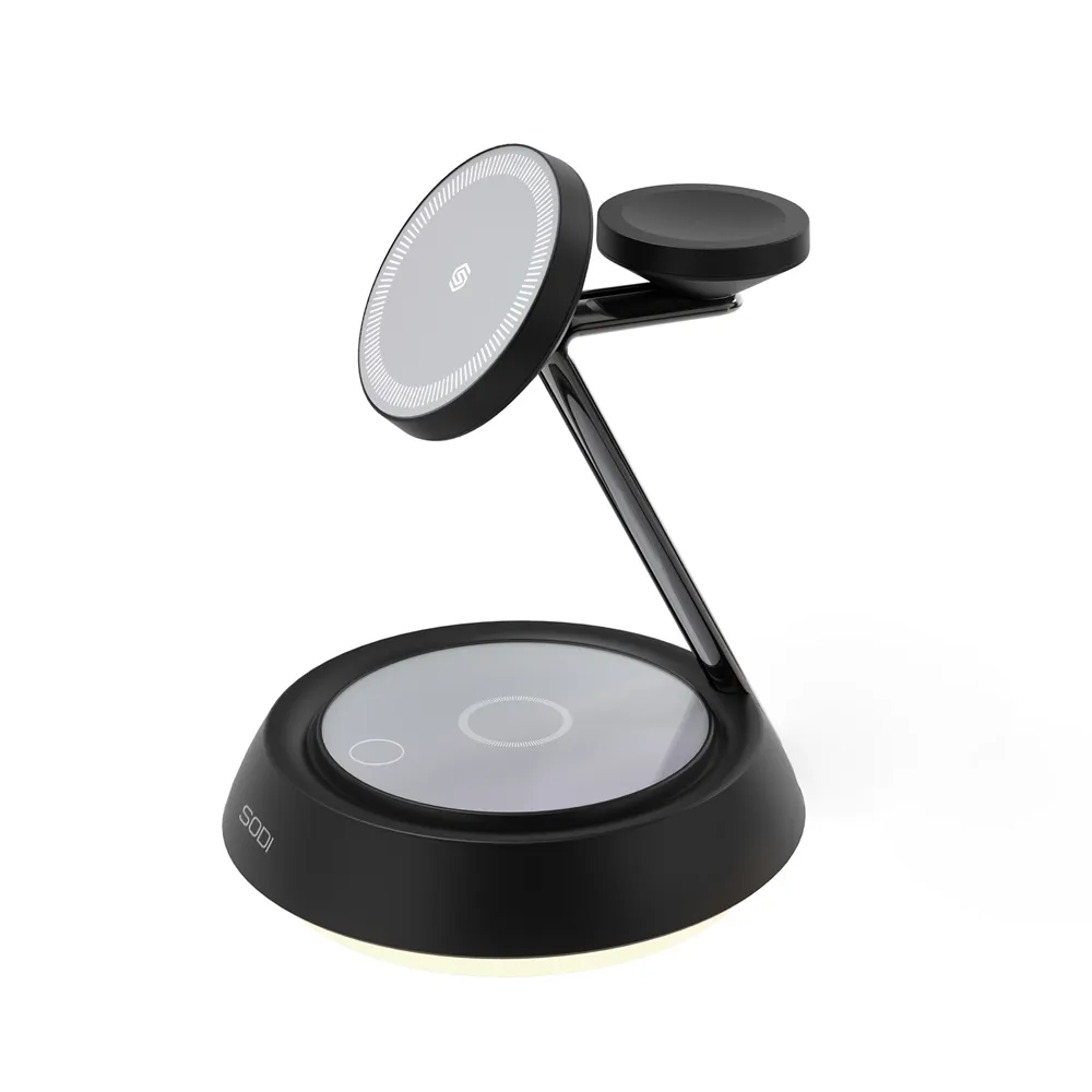 Comprar base de carga sodi t3 15 w inalambrico magnetico 3 en 1 negro | MacStore Online