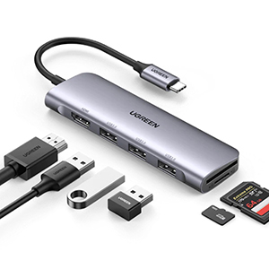 Compra Adaptador Ugreen 20956A, 6 en 1 USB-C a HDMI USB 3.0 SD-TF