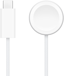 Cargador USB-C junto a un cargador magnético rápido para el Apple Watch