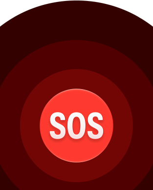 Ícono de Emergencia SOS, círculos concéntricos rojos con las letras SOS blancas en el centro