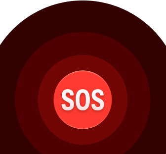 Ícono de Emergencia SOS, círculos concéntricos rojos con las letras SOS blancas en el centro