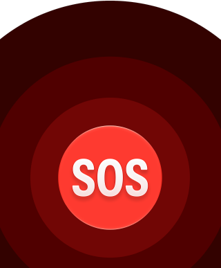 Ícono de Emergencia SOS, círculos concéntricos rojos con las letras SOS blancas en el centro