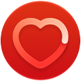 Ícono de notificación de frecuencia cardiaca alta, silueta blanca de un corazón sobre un círculo rojo