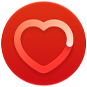 Ícono de notificación de frecuencia cardiaca alta, silueta blanca de un corazón sobre un círculo rojo