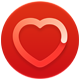 Ícono de notificación de frecuencia cardiaca alta, silueta blanca de un corazón sobre un círculo rojo
