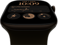 Apple Watch Series 12, caja de aluminio, color bronce oscuro, carátula Modular, complicaciones: día y fecha, Entrenamientos, círculos de Actividad, Apple Music, parte lateral derecha, Digital Crown, correa deportiva, color oliva