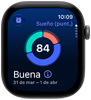 Apple Watch Series 12, caja de aluminio, color gris espacial, gráfica circular de Puntuación de Sueño, parte lateral derecha, Digital Crown