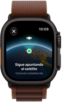 Apple Watch Ultra 4, caja de titanio, color negro, conexión satelital, parte lateral derecha, Digital Crown, botón lateral en relieve, correa Alpine, color borgoña