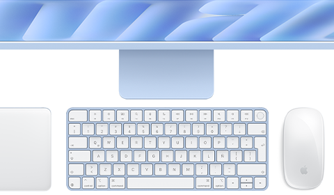 Magic Keyboard con Touch ID, color azul, Magic Trackpad y Magic Mouse
