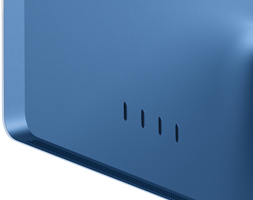 iMac, parte posterior, color azul, cuatro puertos Thunderbolt 4