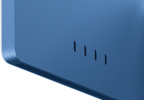 iMac, parte posterior, color azul, cuatro puertos Thunderbolt 4