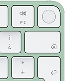 Magic Keyboard, esquina superior derecha, color verde, Touch ID , tecla de borrar y teclas de función de volumen