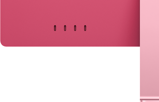 iMac, parte posterior, color rosa, cuatro puertos Thunderbolt 4