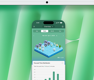 Demostración de la funcionalidad Duplicación del iPhone. Pantalla del iPhone con la app Forest que se duplica y controla desde la iMac