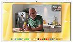 Demostración de Vista del Escritorio. Una persona en una videollamada mira desde arriba a un repostero decorando una galleta