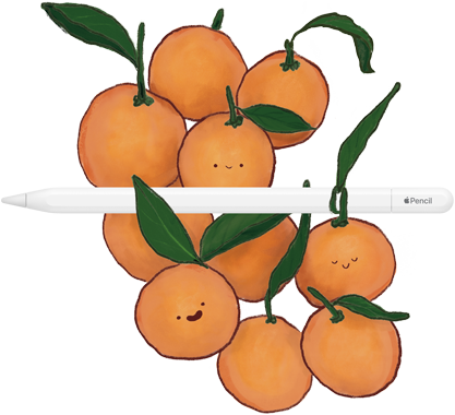 Apple Pencil USB-C sobre una pila de naranjas