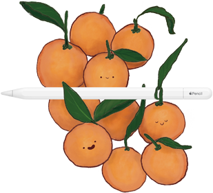Apple Pencil USB-C sobre una pila de naranjas