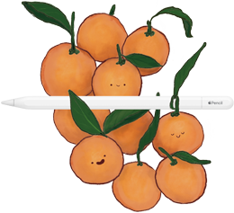 Apple Pencil USB-C sobre una pila de naranjas