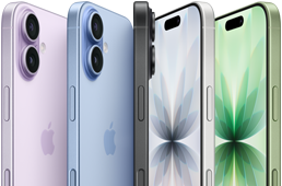 iPhone 17, parte frontal, parte posterior, parte lateral, cinco colores: lavanda, azul neblina, negro, blanco y salvia.