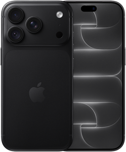 iPhone 18 Pro, parte posterior, color negro, sistema de cámaras Pro Fusion en la parte superior, logo de Apple en el centro, parte frontal, diseño todo pantalla