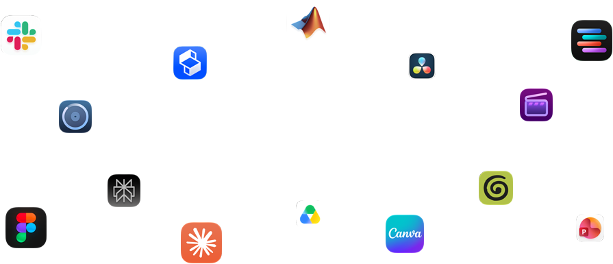 Varios íconos de apps rodean un texto que dice: macOS pone a volar las apps