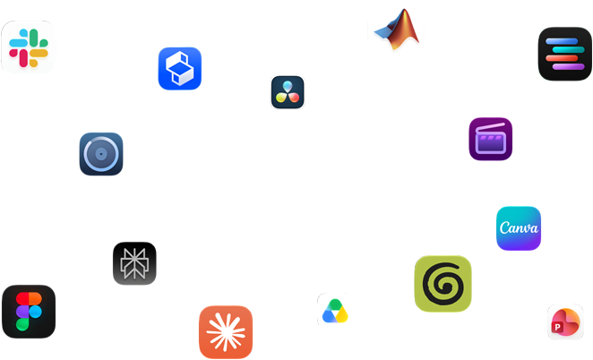 Varios íconos de apps rodean un texto que dice: macOS pone a volar las apps