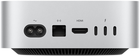 Mac mini, parte posterior, entrada para cable de corriente, puerto Ethernet, puerto HDMI, tres puertos Thunderbolt