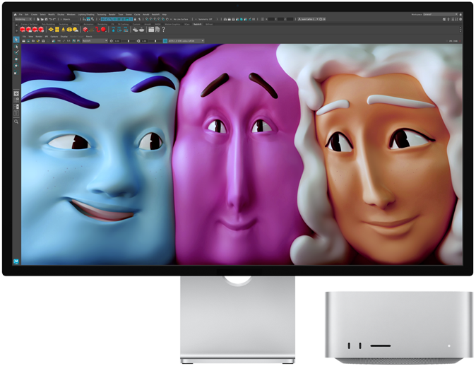 Vista de la parte frontal de una Mac&nbsp;Studio con Studio Display