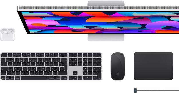 AirPods, Studio Display, Magic Keyboard, Magic Mouse, Magic Trackpad, cable de carga MagSafe