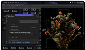 MacBook Pro con pantalla PROLED XDR, color negro espacial, la pantalla muestra una imagen siendo creada con TouchDesigner y LM Studio