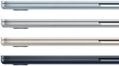 Parte lateral de cuatro laptops MacBook Air que muestran cuatro acabados diferentes