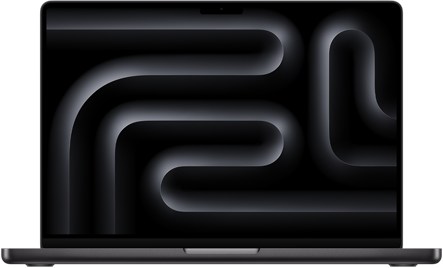 Vista frontal de una MacBook Pro abierta en negro espacial