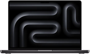 Vista frontal de una MacBook Pro abierta en negro espacial