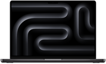 Vista frontal de una MacBook Pro abierta en negro espacial