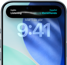 iPhone Air, frente, se destaca la interfaz de la Dynamic Island con una traducción de inglés a español